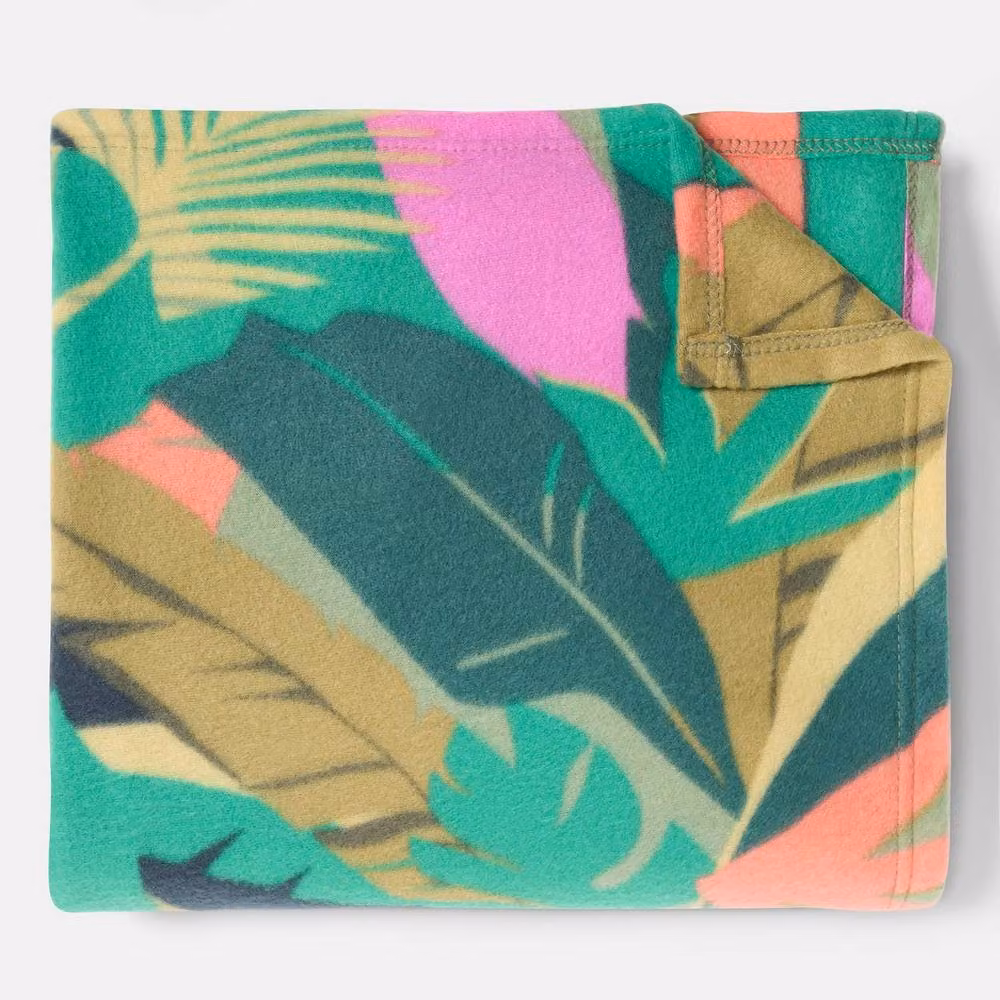 OHS Tropical Floral Polar Fleece Throw Blanket, Green and Multicolour, W/D/H: 120 x 150 cm – 4