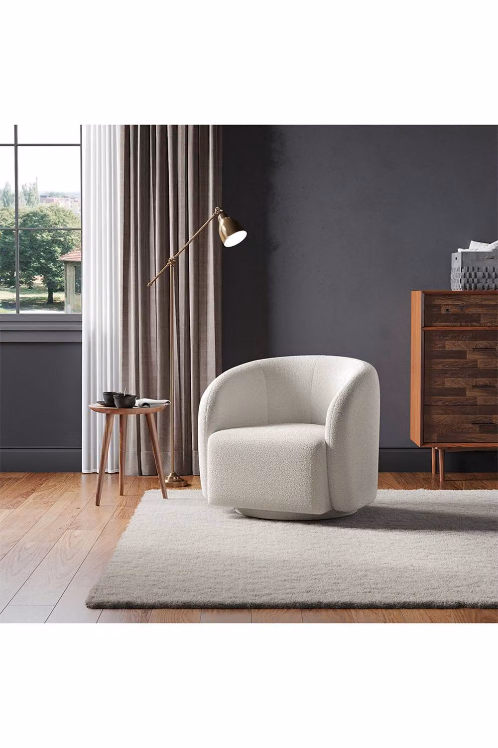 Living and Home White Bouclé Teddy Fleece Upholstered Swivel Accent Chair – 3