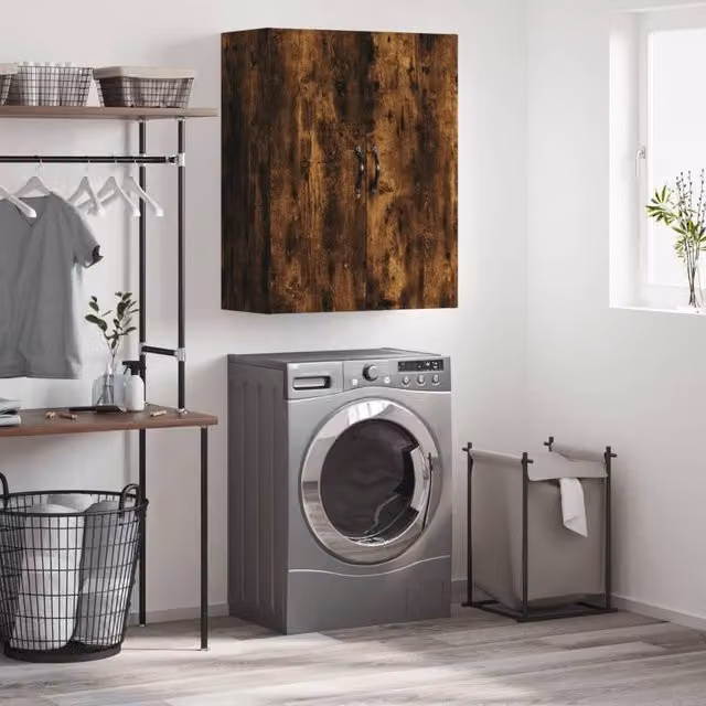 Berkfield Home Wall Mounted Smoked Oak Cabinet in Brown, W: 69.5 cm, D: 34 cm, H: 90 cm