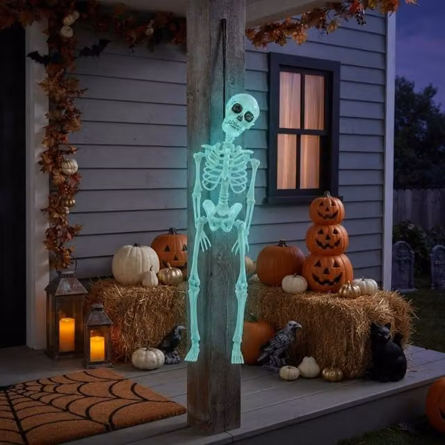 Garden Greatness Spooky Glow-in-the-Dark Halloween Skeleton in White and Multicolour