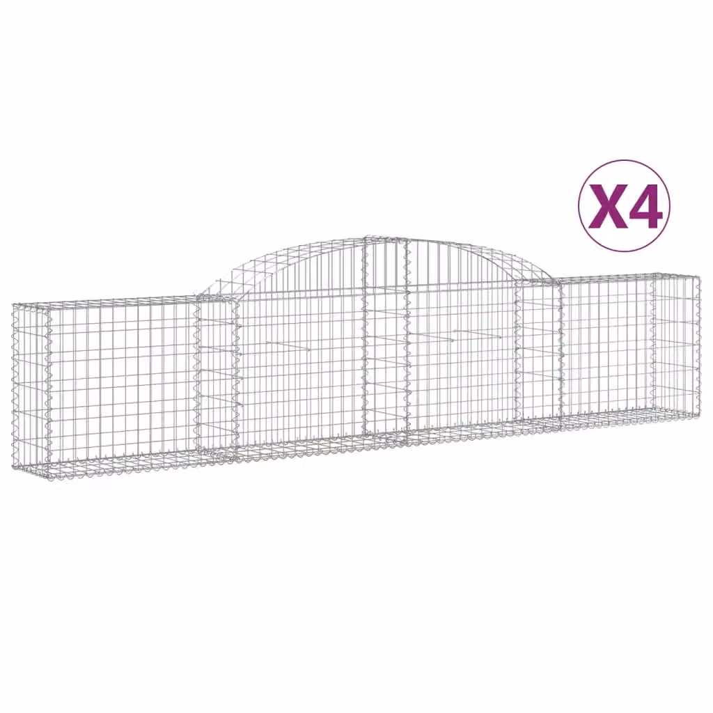 Berkfield Home Arched Gabion Baskets, 4 Piece Set, Silver Galvanised Steel, W: 300 cm, D: 30 cm, H: 60-80 cm – 2