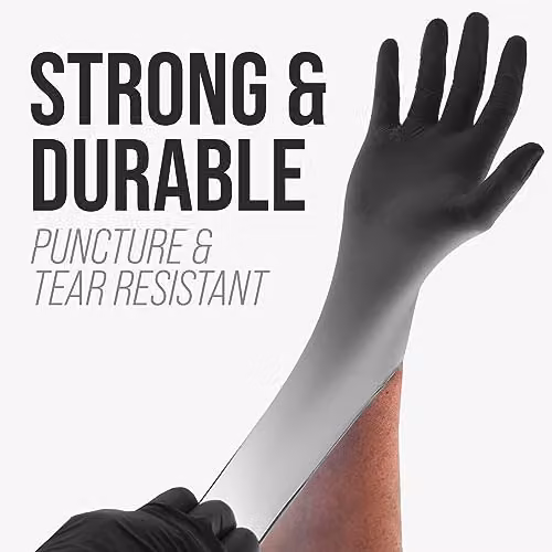 Scan Heavy-Duty Disposable Nitrile Gloves, Black, Large, 100 Pack – 3