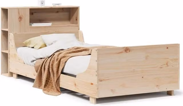 Berkfield Home Small Single Solid Wood Pine Bed Frame in Beige, W/D/H: 75 x 190 cm