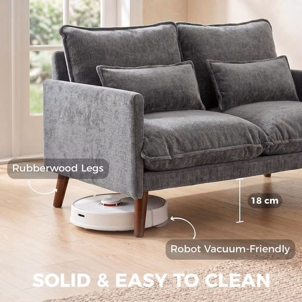 FORGEVIO Modern 2 Seater Grey Velvet Sofa with Scatter Cushions – 4