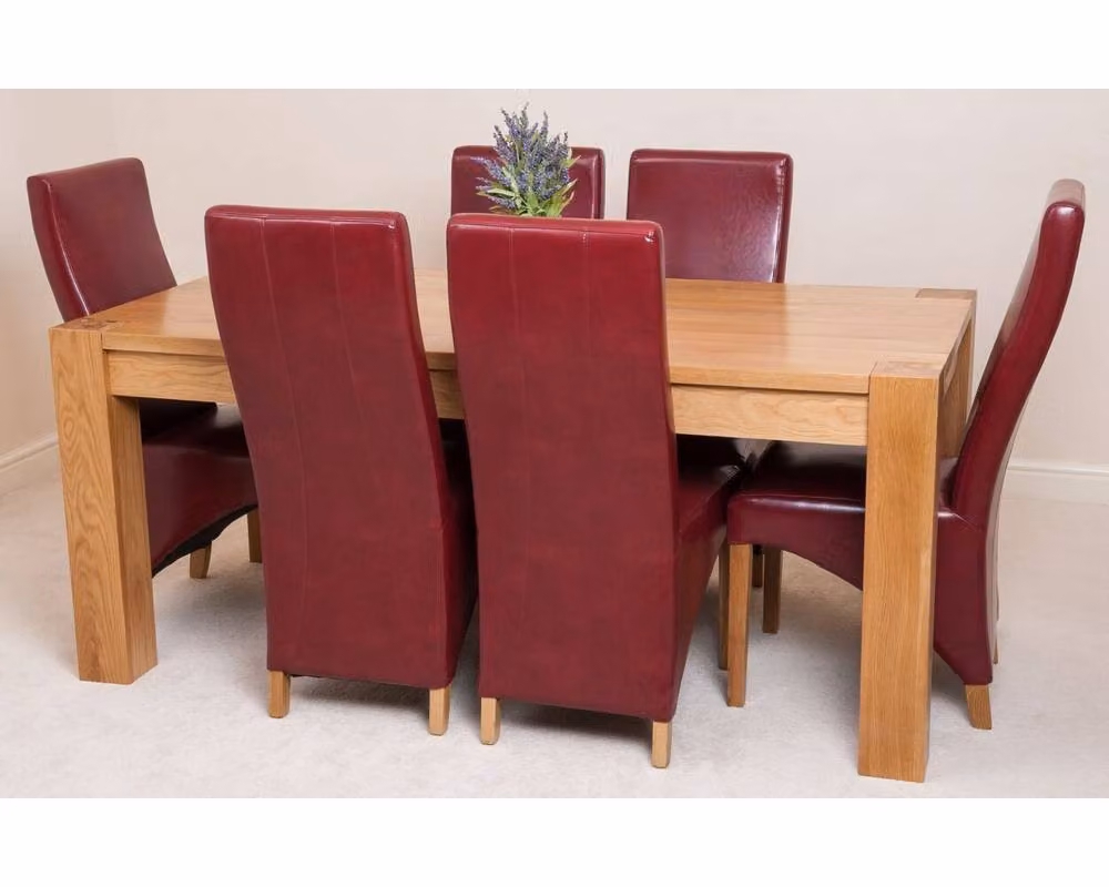 Thats Furniture Kuba Oak Dining Table and 6 Lola Red Leather Chairs Set, W/D/H: 180 x 90 x 78 cm – 5