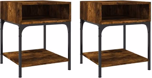 Berkfield Home Set of 2 Bedside Tables in Smoked Oak Brown, W/D/H: 40 x 41 x 50 cm