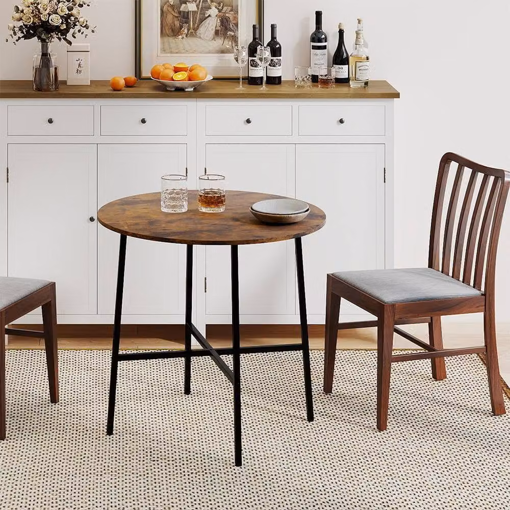 Levede Round Dining Table for 4 Adults, Brown and Black, W/D/H: 80 x 80 x 75 cm – 3