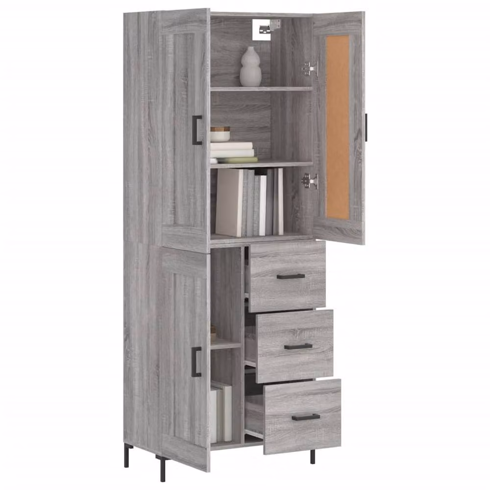 Berkfield Home Grey Sonoma Highboard with Hinged Doors and Internal Shelves, W/D/H: 69.5 x 34 x 180 cm – 2