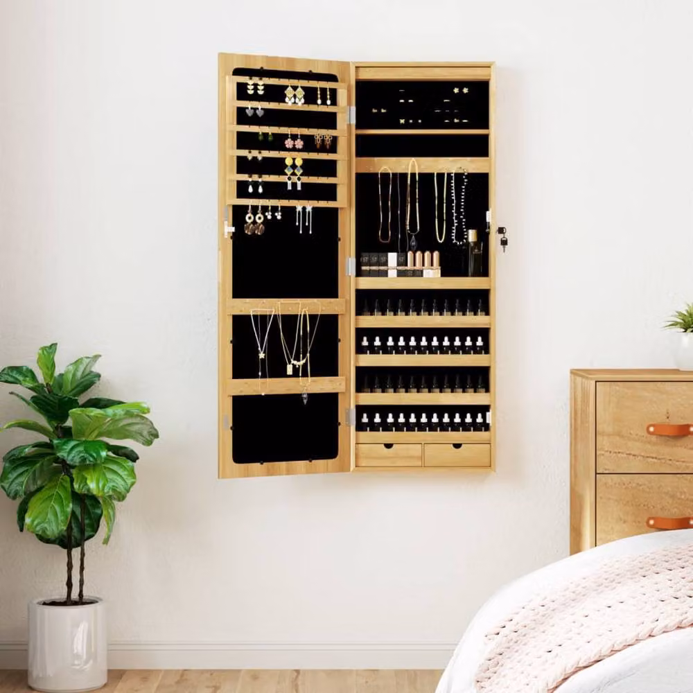 Berkfield Home Wall Mounted Mirror Jewellery Cabinet with LED Lights in Brown – 2