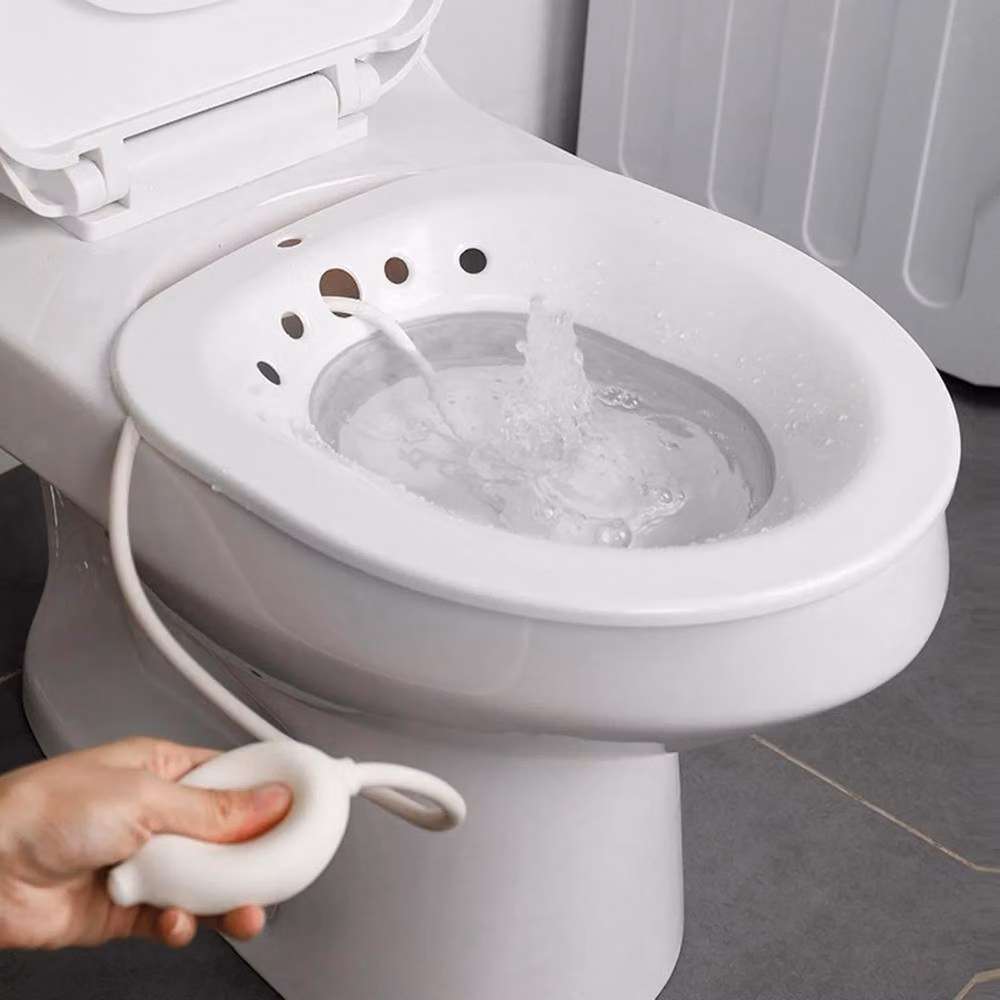 NESTLUNE Foldable Sitz Bath Bowl with Flusher Pump, White, W: 52 cm, D: 52 cm, H: 52 cm – 4