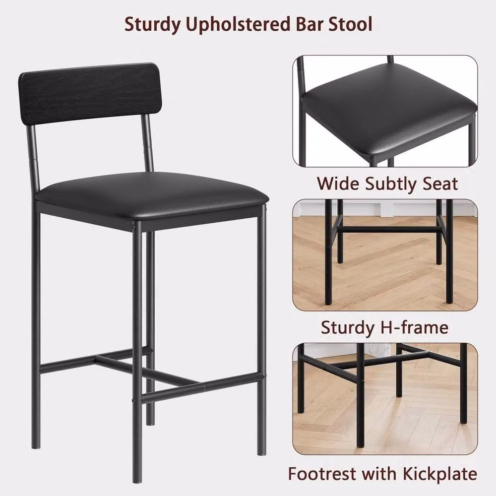 FORGEVIO Set of 4 Retro Island Counter Bar Stools in Black with Synthetic Leather and Metal Frame – 4