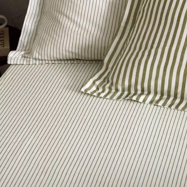 Make It A Home Hebden Melange Stripe Cotton Fitted Sheet, Green, 200 x 200 cm