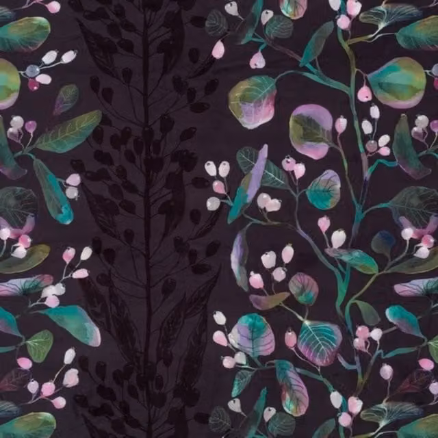 Linda Barker Dottie's Love Velvet Fabric Clematis in Charcoal Grey and Anthracite