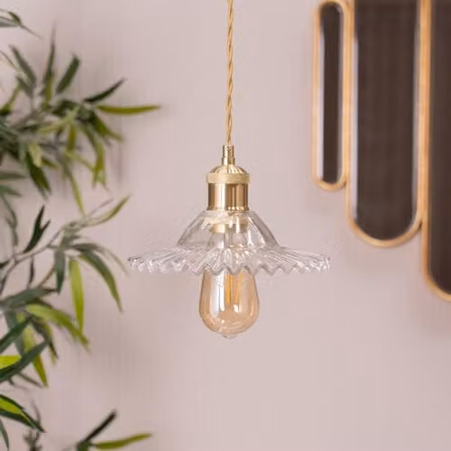 ValueLights Lucrezia Gold Brushed Hanging Ceiling Pendant Light with Transparent Glass Lampshade and LED Bulb, Shade Width: 21.5 cm – 2