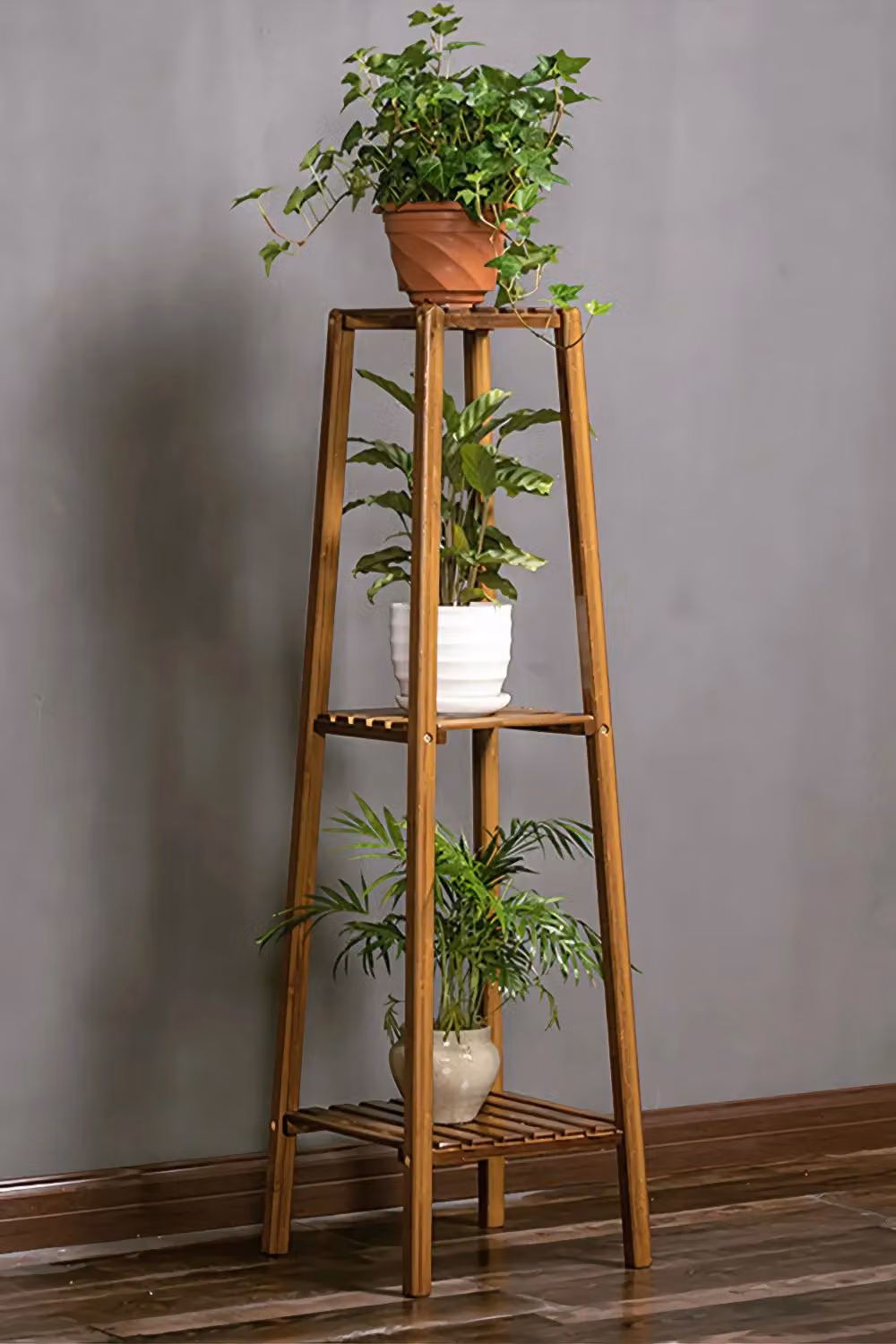 Living and Home Vintage Solid Wood Indoor Plant Stand and Display Shelf in Brown – 3