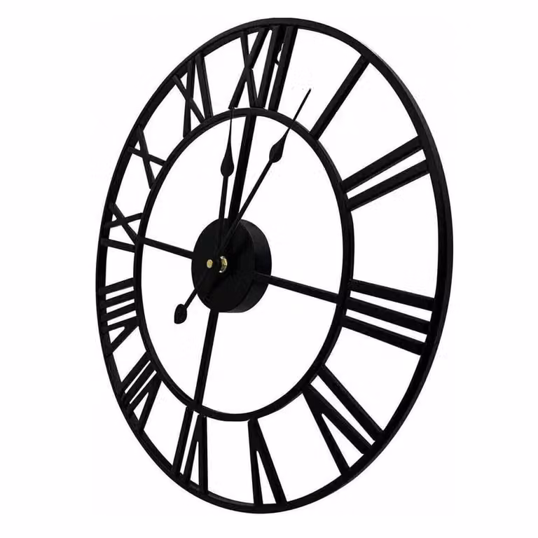 PAWNORA Black Round Skeleton Metal Garden Wall Clock with Roman Numerals, Diameter: 100 cm