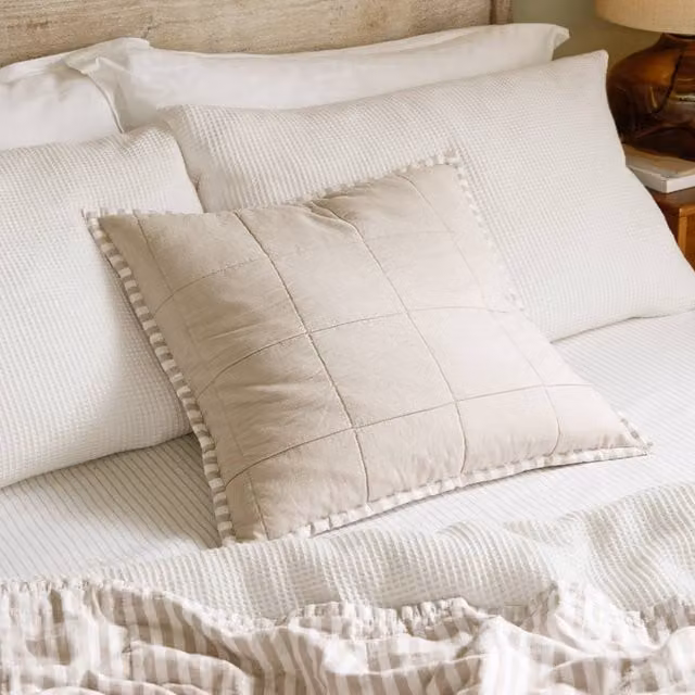 Yard Hebden Striped Square Cotton Cushion in Beige, W/D/H: 55 x 55 x 55 cm