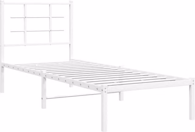 Berkfield Home Metal Bed Frame with Headboard in White, W/D/H: 80 x 200 x 90 cm