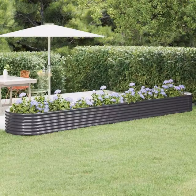 Berkfield Home Garden Powder-coated Steel Raised Bed in Anthracite Black, W: 440 cm, D: 80 cm, H: 36 cm