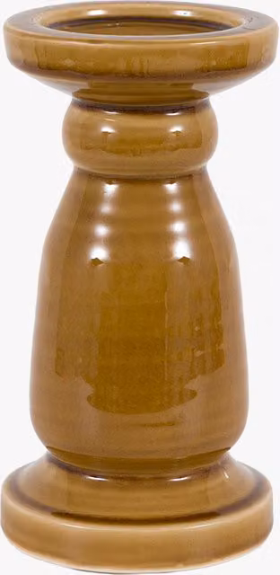 Perch & Parrow Novara Crackle Glaze Ceramic Taper Candlestick in Brown, Small