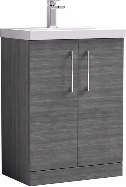 Balterley Anthracite Grey Floor Standing 2-Door Bathroom Vanity Basin with Soft Close Doors and Internal Shelves, W/D/H: 60.0 x 60.0 x 85.0 cm – 1