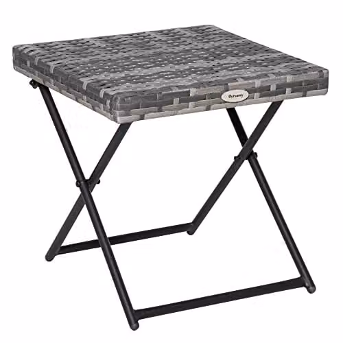 Outsunny Folding Rattan Garden Coffee Table with Metal Frame, Grey, W/D/H: 40 x 40 x 40 cm – 1