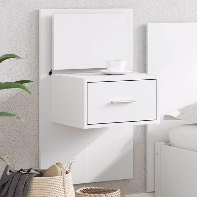 Berkfield Home Wall-mounted Bedside Cabinet with Integrated LED Lights in White