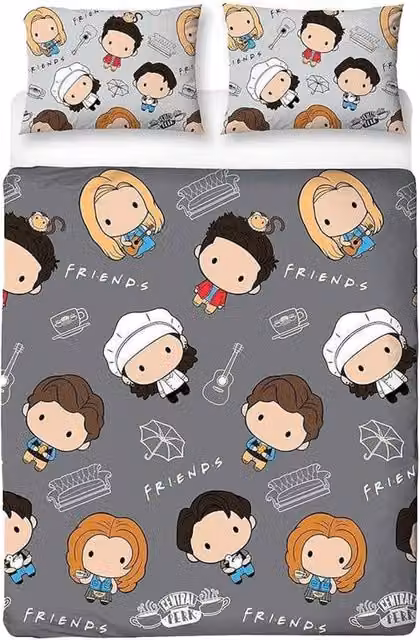 Friends Chibi Reversible Duvet Set and Pillowcase, Multicolour, W: 140 cm, L: 200 cm – 1