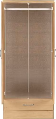 Seconique Nevada Mirrored 2 Door 1 Drawer Wardrobe in Oak Effect, W/D/H: 78 x 52 x 182.5 cm – 2