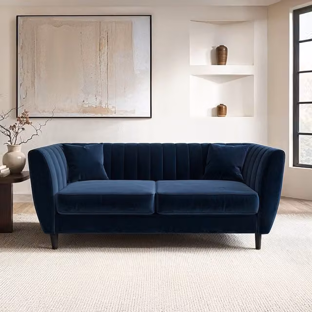 SolaceCo Remi 2 Seater Mid Century Velvet Sofa in Blue