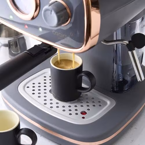 Cooks Professional 15-Bar Retro Espresso Coffee Machine with Steam Wand and 1.2L Removable Water Tank in Grey and Copper – 3