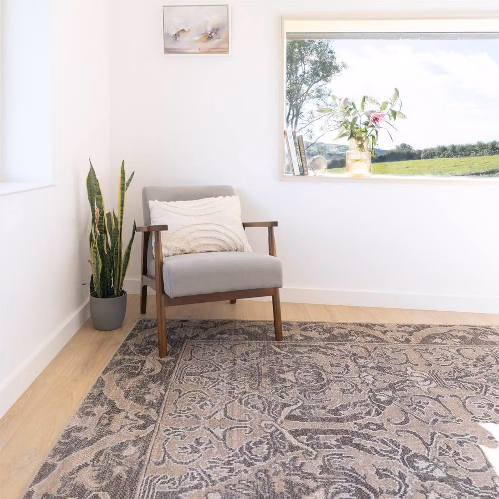 Kukoon Machine Washable Jute and Cotton Blend Distressed Area Rug in Beige and Taupe, W: 120 cm, L: 170 cm – 3