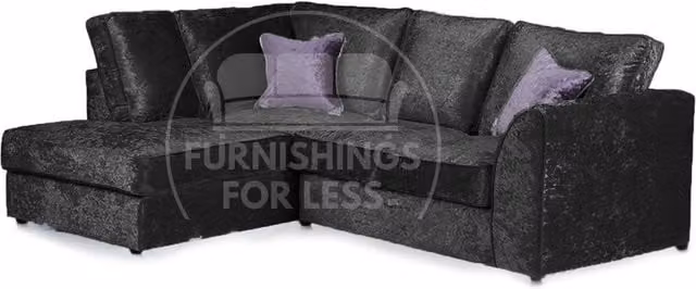 Furnishings For Less UK Crystal Crushed Velvet 3 to 4 Seater L Shaped Corner Sofa, Left Hand Facing, Black