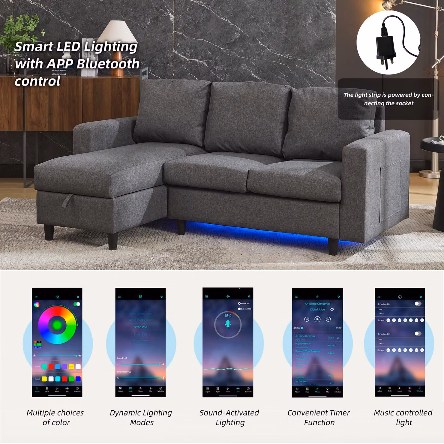 Aosom UK L-Shaped Reversible Corner Sofa in Grey with Hidden Storage and USB Charging, W/D/H: 180 x 120 x 72 cm – 6