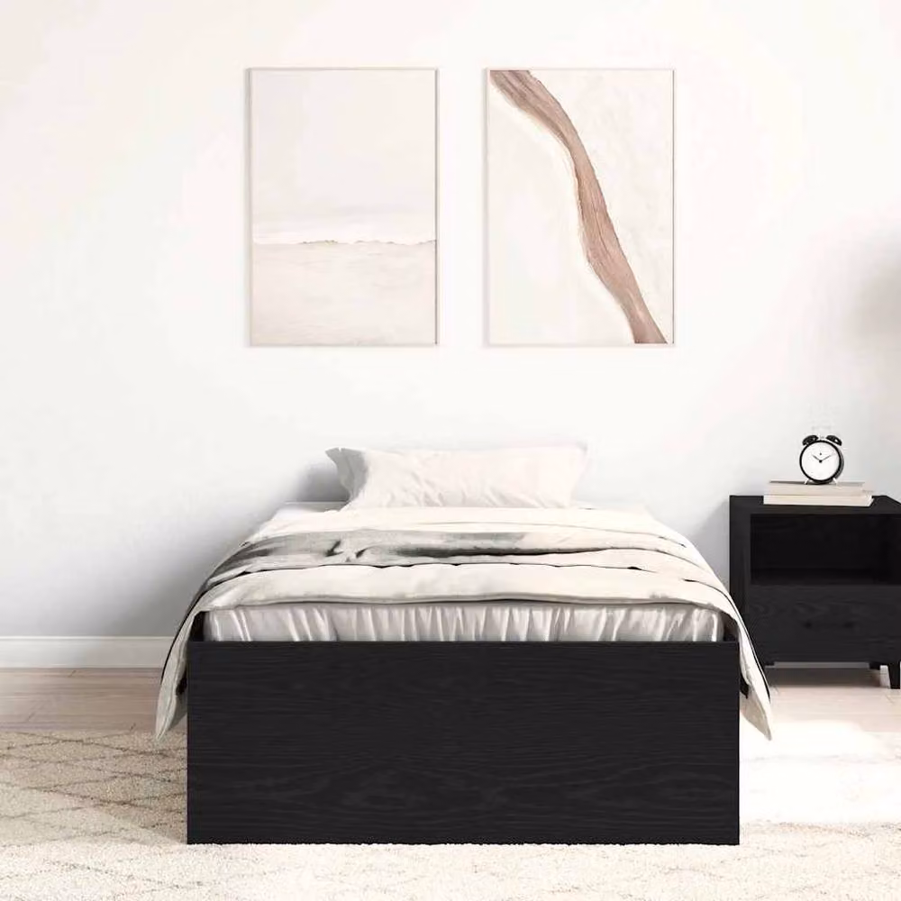 Berkfield Home Black Oak Bed Frame with Side Compartments, W/D/H: 100 x 200 x 35 cm – 3