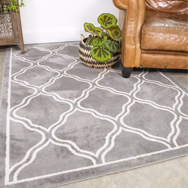 The Rug House Grey Geometric Modern Rectangular Living Area Rug W: 170 cm, D: 120 cm