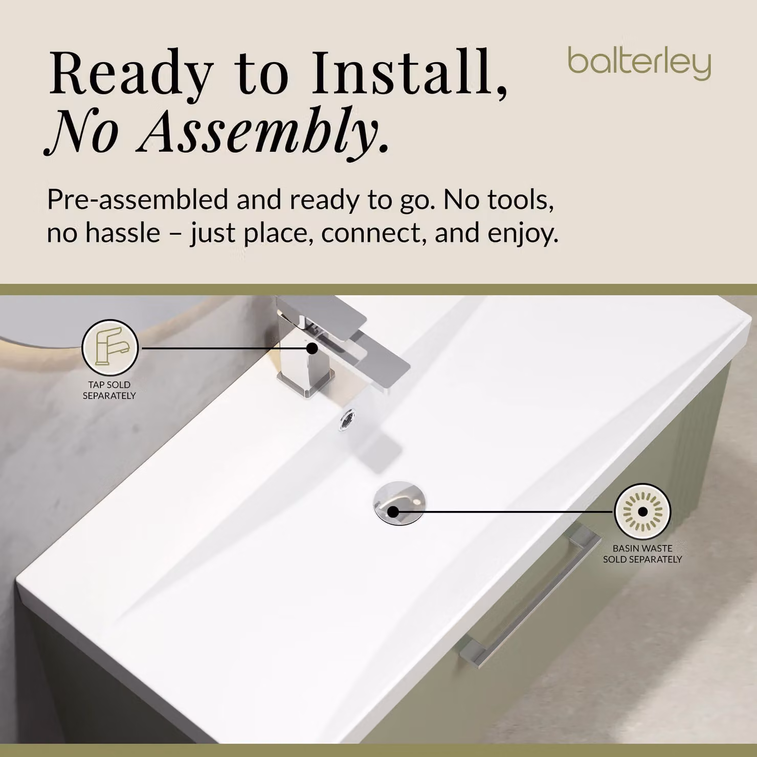 Balterley Wall Hung 1 Drawer Vanity Unit with Thin-Edge Basin, Satin Green – 3