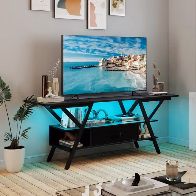 Costway Modern 3-Tier Entertainment Center in Matt Black