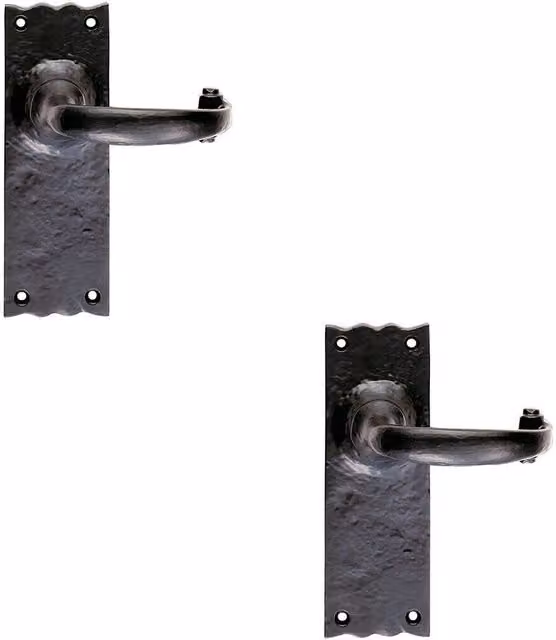 Loops 2x Pair Forged Curved Lever Handles with Latch Backplate, Black Antique, 155 x 54 mm – 1