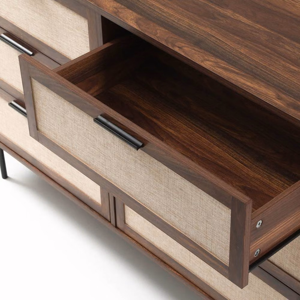 CALICOSY Jetson 6-Drawer Walnut Chest with Fabric Fronts in Dark Brown, Width: 120 cm – 5