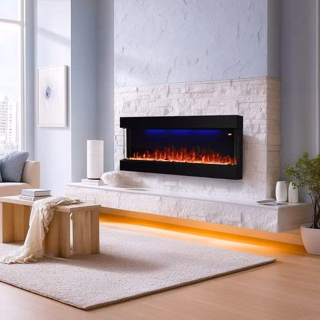 Omni-Burn 3-Side Electric Fireplace in Black with 13 Colours and 5 Brightness Settings, W/D/H: 152 x 25.34 x 68 cm – 1
