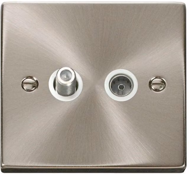 SE Home 1 Gang Satin Brushed Chrome Satellite and Coaxial Flush Socket in Metallic Silver