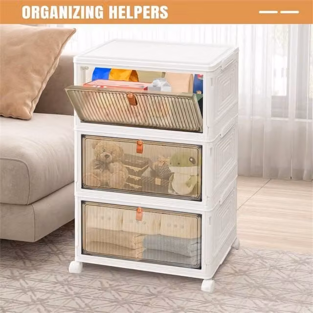 EONLION 3-Storage Box Wheeled Container with Lid in White and Transparent