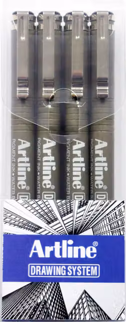 Artline Drawing System Fine Tip Black Fineliner Pens, Pack of 4