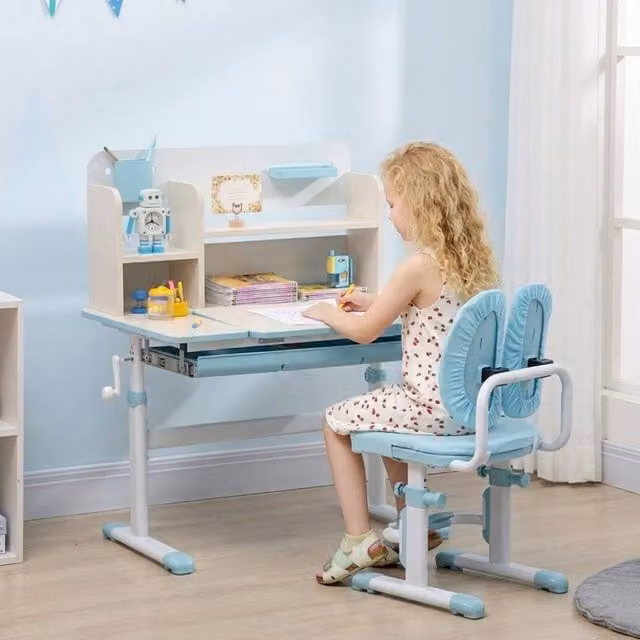 STILVORA Kids Desk and Chair Set in Blue with Adjustable Height and Tilting Top