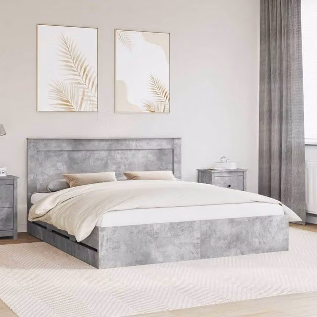 Berkfield Home Modern Bed Frame with Drawers in Concrete Grey, Engineered Wood, 180 x 200 cm