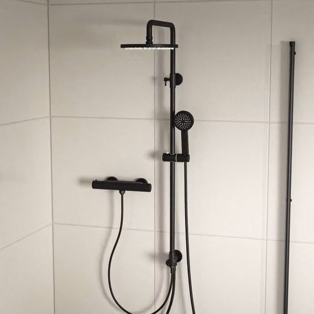 Nes Home Round Exposed Shower with Handset and Thermostatic Valve in Matte Black