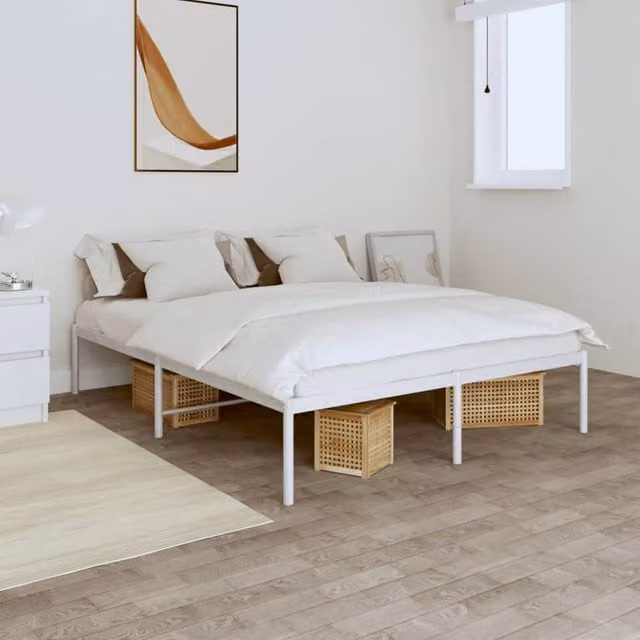 Berkfield Home Metal Bed Frame in White, W/D/H: 160 x 200 cm