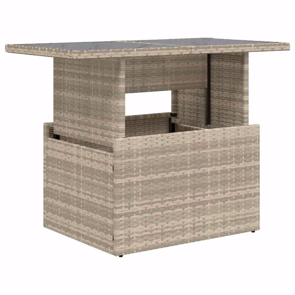 Berkfield Home Garden Table with Glass Top in Light Grey Poly Rattan, W: 100 cm, D: 55 cm, H: 73 cm – 3