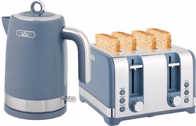 HOMCOM Kettle and 4 Slice Toaster Set in Blue with 3000W Rapid Boil